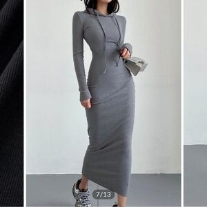 BRAND NEW Hooded drawstring midi dress